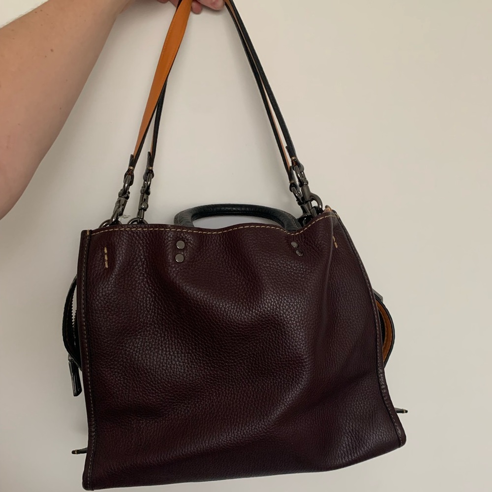 Coach Rogue Maroon Whipstich Purple Leather Satchel
